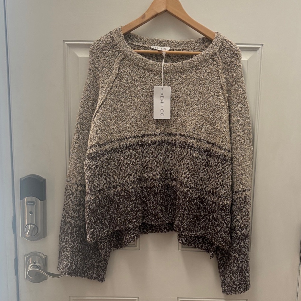 A New Day Women's Gray and Cream Crew Neck Sweater